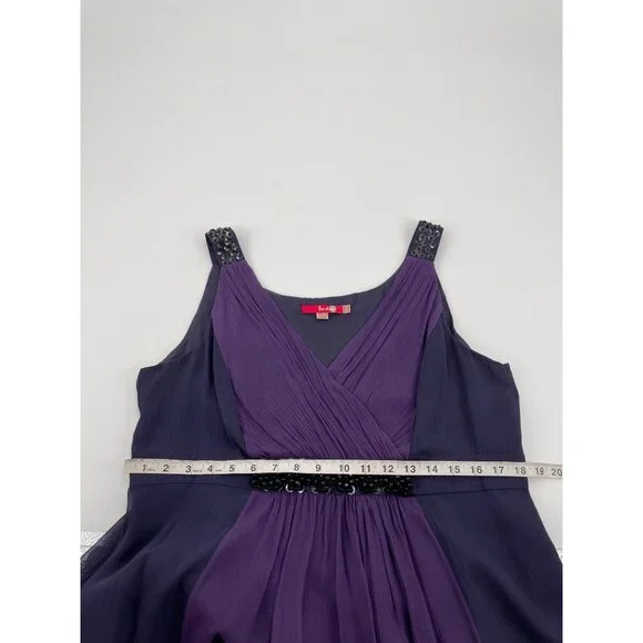 Boden Sleeveless Formal Chiffon Dress Size 14 100% Silk Purple Embellished Waist - Picture 8 of 9
